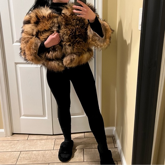 Genuine Raccoon Vest Jacket Crop Jacket Puffer Bomber Fur Coat Trench Long Sleev - Picture 8 of 15